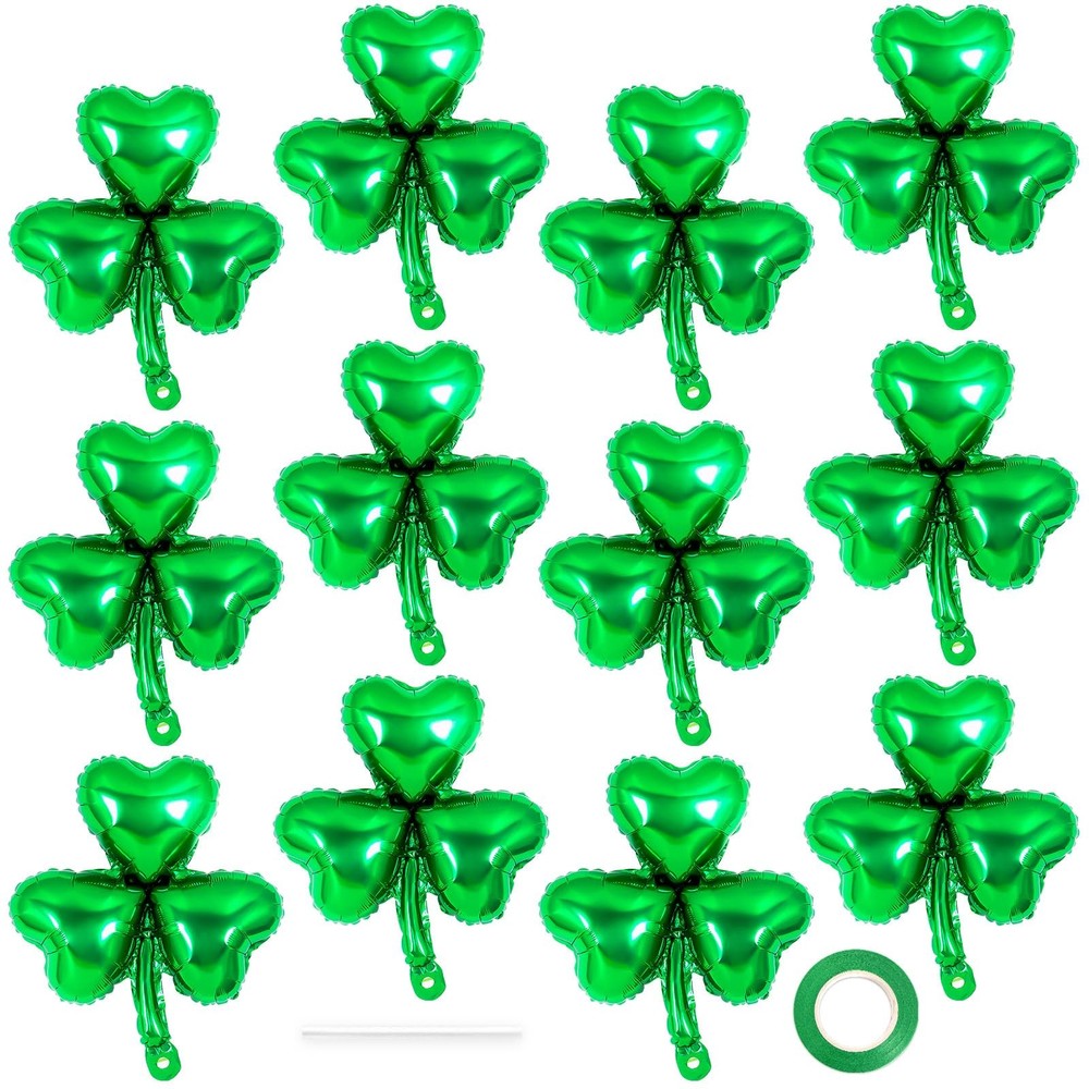 12 Pcs St Patrick Day Balloons,18 Inch Shamrock Balloons,Clover Foil Balloon,…