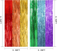 10 Pack Rainbow Party Backdrop Streamers Decorations Colorful Foil Fringe Curtai