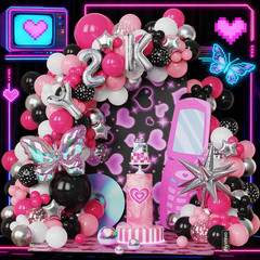 Y2K 2000S Party Decorations, 135Pcs Hot Pink Black Hip Hop Balloons Arch Garland