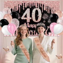 40Th Birthday Decorations Women, 49Pcs Black Rose Gold Black Happy 40Th Birthday