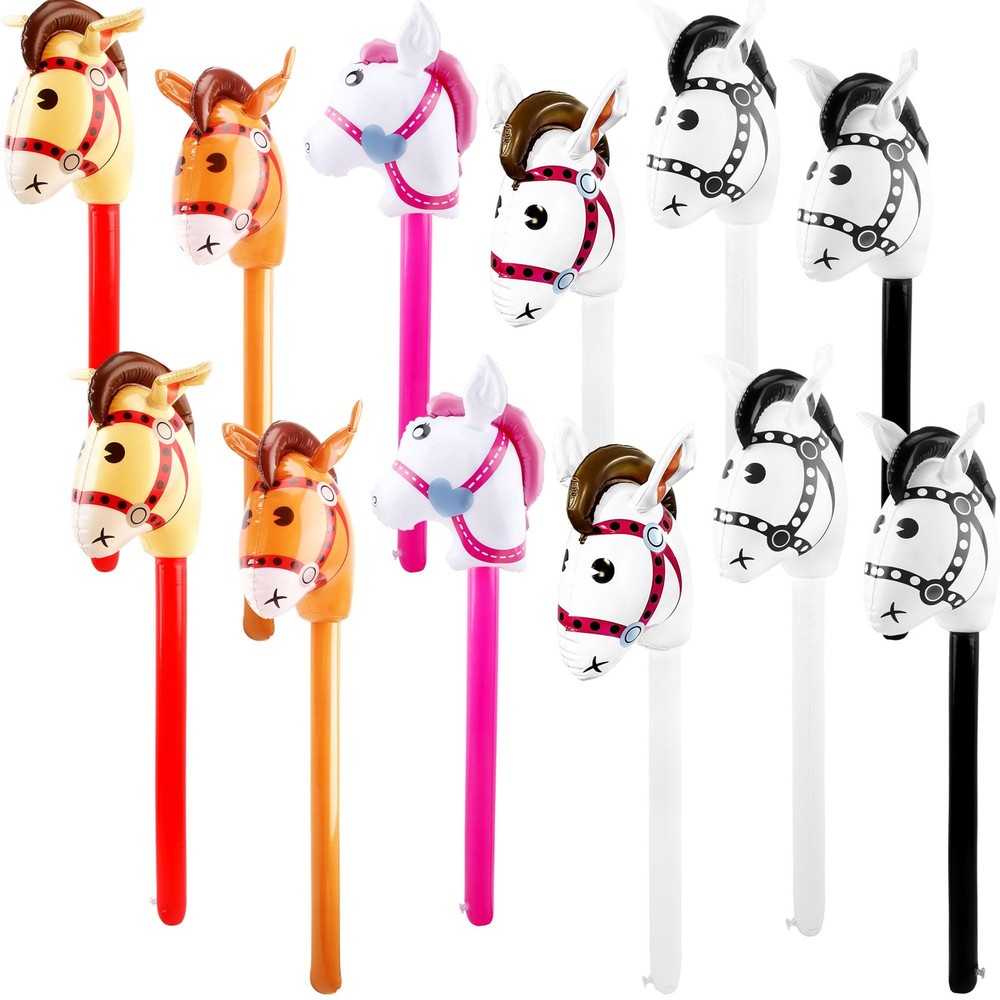 12 Pack Inflatable Stick Horse Bulk Colorful Inflatable Horsehead Stick Ballo…