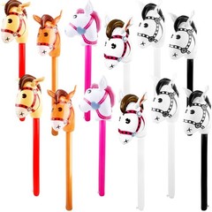 12 Pack Inflatable Stick Horse Bulk Colorful Inflatable Horsehead Stick Ballo…