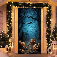 Halloween Door Decorations Horror Moon Night Dead Tree Scary Cemetery Pumpkins D