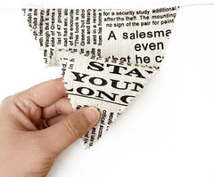 48Ft Vintage Newspaper Burlap Banner Newspaper Burlap Triangle Pennant Flag Line
