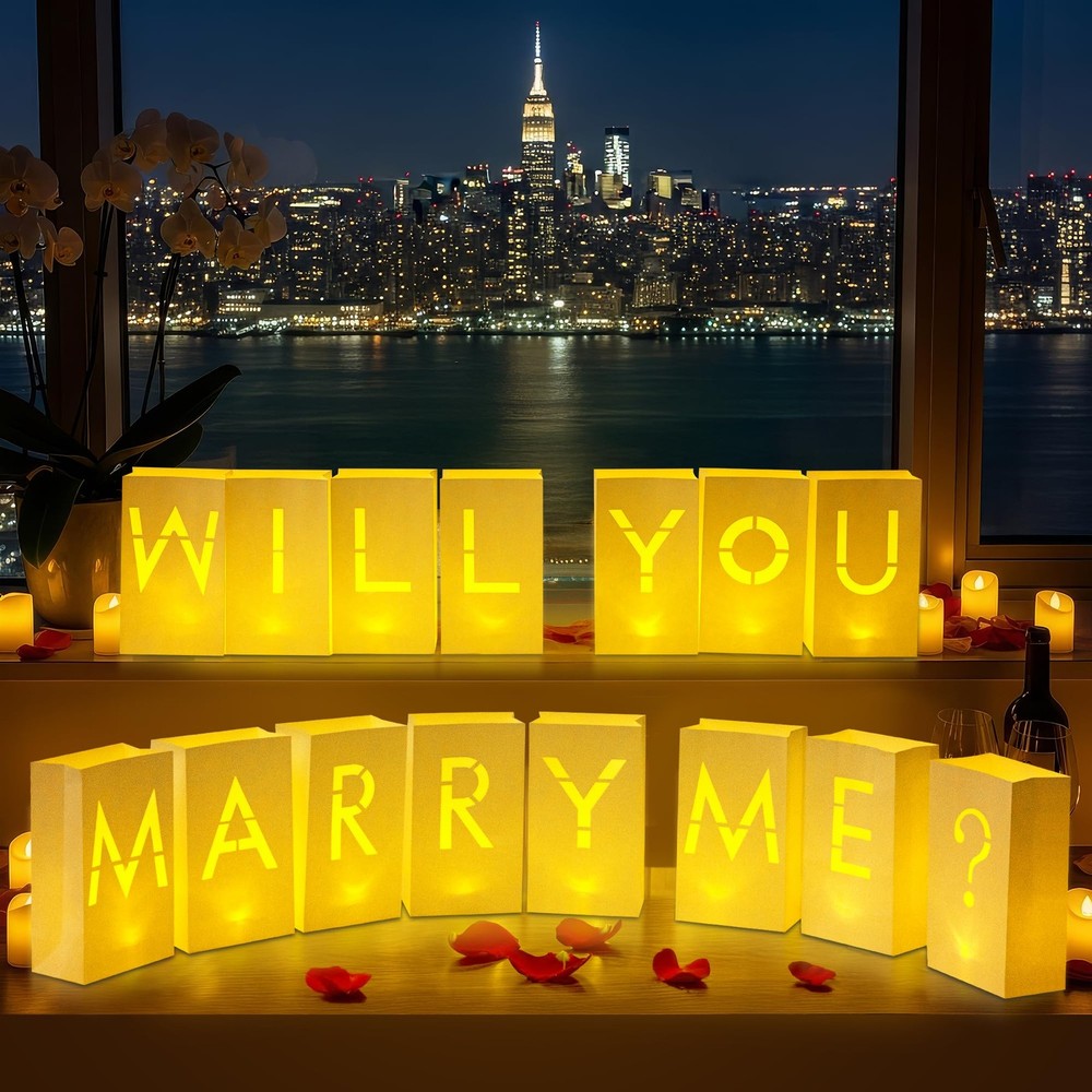 Luminary Paper Bags Wedding Proposal Decorations “Will You Marry me?” Light u…