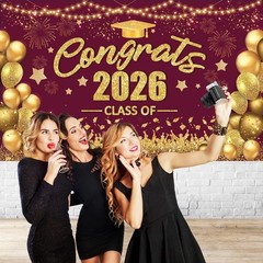 Class of 2026 Banner Congrats Graduation Decorations Large Maroon and Gold G…