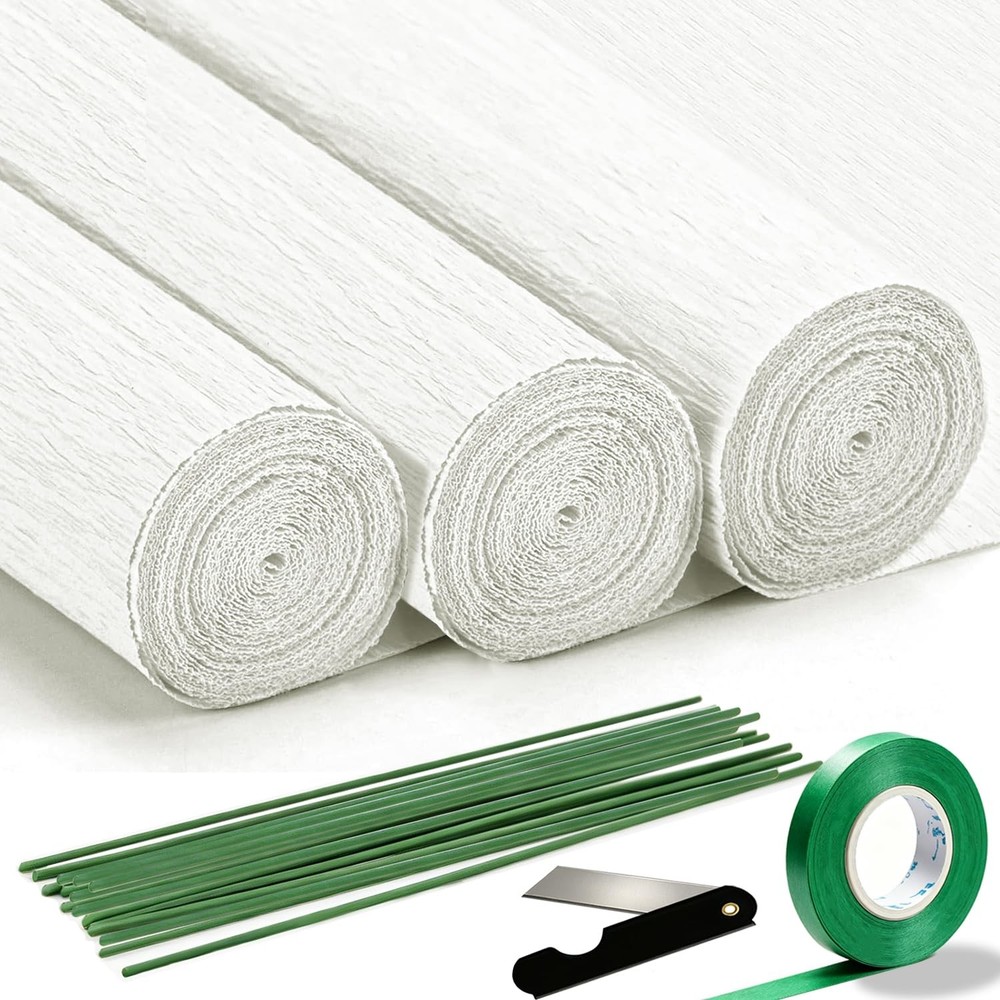 3 PCS White Crepe Paper Roll 9.8 Inch x 8.2 Ft Flower Making Papel Crepe