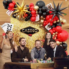 Casino Balloon Arch Garland Kit with Red Black and Gold Balloons Dice Boxes R…