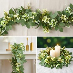 6FT Artificial Eucalyptus Garland with Flowers, Fake Greenery Vines Spring Iv…