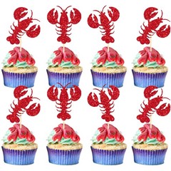 24 Pack Crawfish Cupcake Toppers Red Glitter Lobster Cupcake Food Picks Brida…