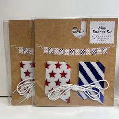Mini USA Banner Kit Red Stars & Blue White Stripes 12 Pennants 24” Twine 2 Pack