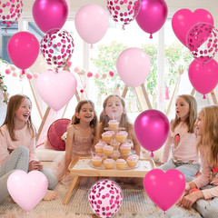 Metallic Pink Chrome Magenta Heart Balloons Set, 12 Inch 60PCS Dark Rose Red Pin