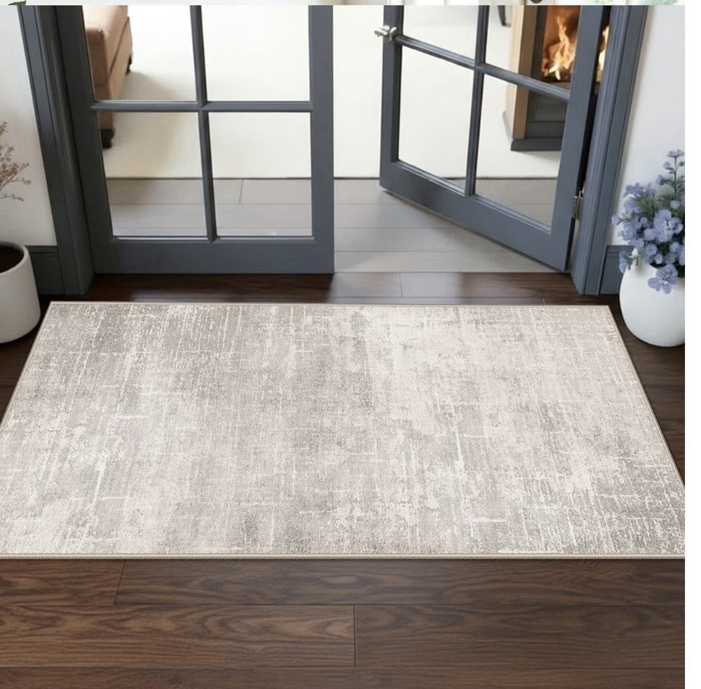 Washable 2×5 Kitchen Runner Rug: Abstract 2′ x 5′ (Rectangular), Beige/Cream