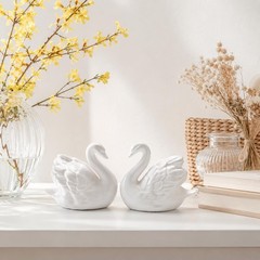 18 Pcs Swan Cake Topper Wedding Sets, 2 Swan Figurine with 10 Silver Sphere C…