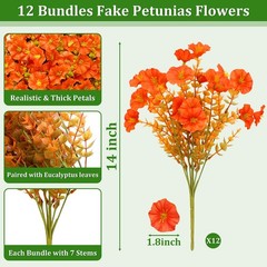 12 Bundles Artificial Flowers for Outdoors, UV 12 Bundles, Brown Orange