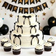 30 Pack Black Bow Cupcake & Cake Toppers for Graduation, Birthday, Wedding