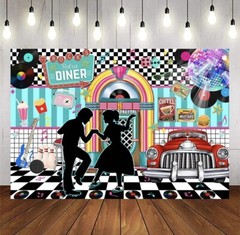 60 piece 50s Party Supplies/Decor-banner,photo drop,headbands,glasses,and More!