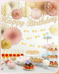 Champagne-Gold Beige Happy Birthday Decorations, 21pcs Fall Boho Birthday Banner