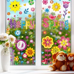 8 Sheets Spring Flowers Window Clings, Happy Spring Flower Bird Stickers Colorfu