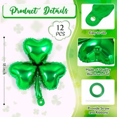 12 Pcs St Patrick Day Balloons,18 Inch Shamrock Balloons,Clover Foil Balloon,…