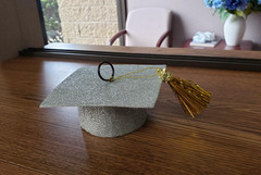 Sparkly Silver Glitter Graduation Cap Balloon Weight Holder | Grad Party Decor