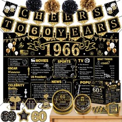 60th Birthday Party Decorations Set, 103 PCS Vintage 1966 Theme, Tableware & Bac