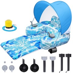 Motorized Inflatable Pool Float with Canopy & Cup Holders for Adults