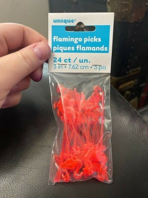 Unique Tropical Luau Party Flamingo Cocktail Drink 3″ Food Picks, Pink, 24ct New