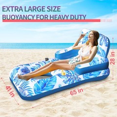 Pool Floats For Adults Tanning Inflatable Lounger With Cup Phone Holder Headrest