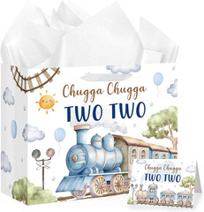 Chugga Chugga Two Two Party Decorations – Train 2Nd Birthday Gift Bag with Wrapp
