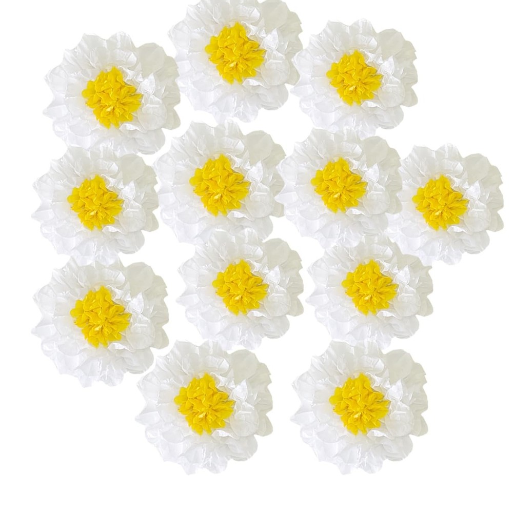 12 Pcs 8″ 10″ White Yellow Paper Pom Poms Tissue Paper Flowers Decor