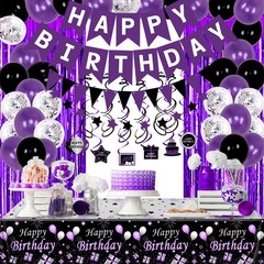 Purple and Black Party Decorations for Women Girls, Purple Birthday Decoratio…