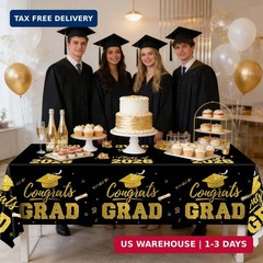 2 Pack Graduation Tablecloths, Black and Gold Graduation Decorations 2026, Gradu