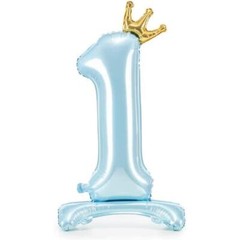 Blue Standing Number 1 Metallic Foil 33″ Balloon With Crown Party Decoration