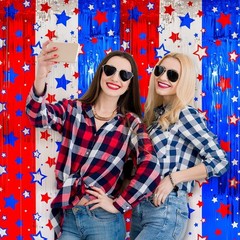 Party Backdrop Kit 3x Star Foil Fringe Curtains Red Blue White Patriotic Decor