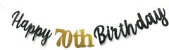 Glitter Happy 70th Birthday Banner Double Sized Paper 70 Black