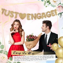 Pre Strung Just Engaged Banner Glitter Engagement Party Decorations for Congratu