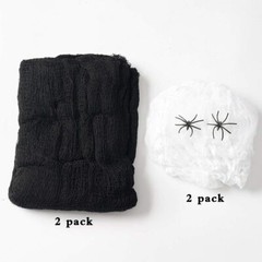 2 Pack Large Black Creepy Halloween Cloth Gauze & Spiders Web Party Decoration