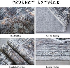Runner Rug Hallway Washable Kitchen 2’7″ x 8′ (Rectangular), Grey