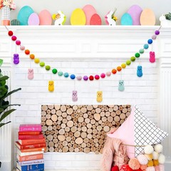 6.56FT Easter Decorations Garland, Handmade Wool Felt Rabbits Bunny Easter Ba…