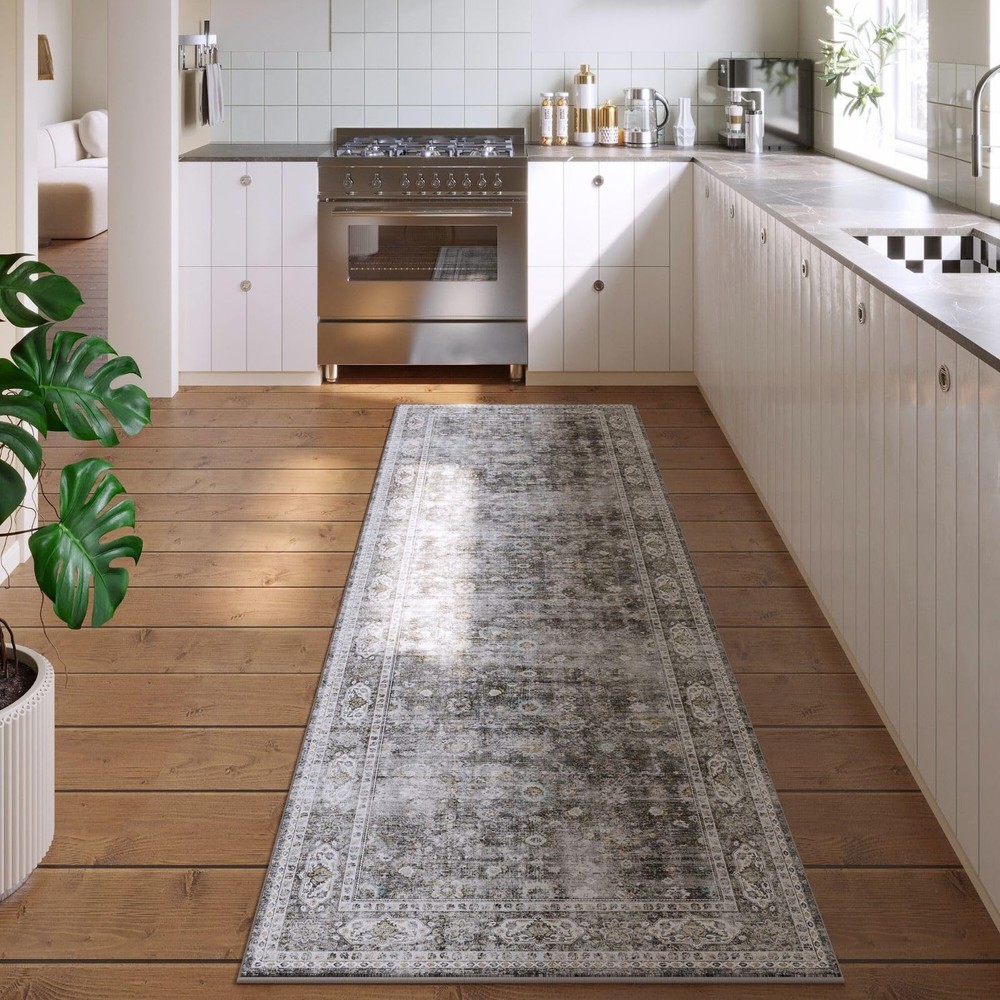 Runner Rug Hallway Washable Kitchen 2’7″ x 8′ (Rectangular), Grey