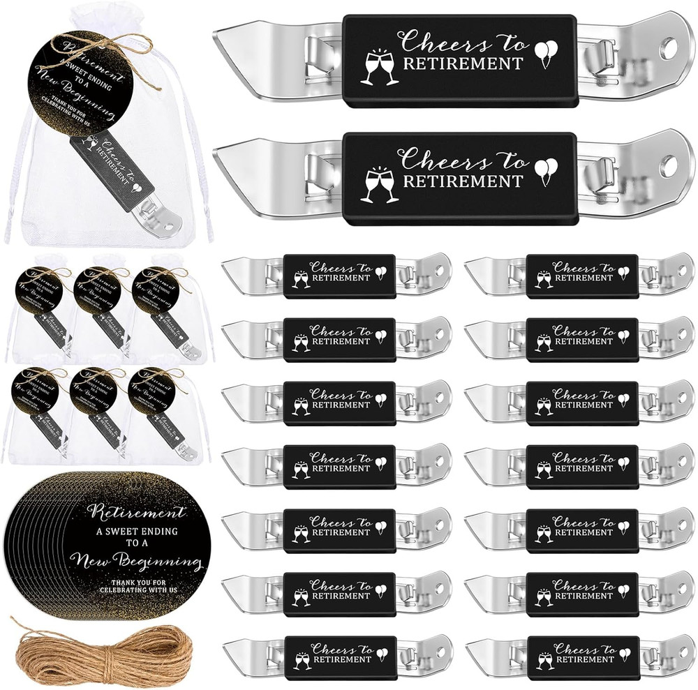 25 Retirement Party Favor Sets with Magnetic Bottle Openers and Tags