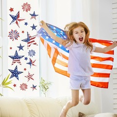 9 Sheets 4th of July Window Clings Patriotic Window Decals Watercolor Vintage US