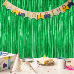 2 Pack Green Foil Curtain Backdrop Birthday Party Decorations | Green, Metallic