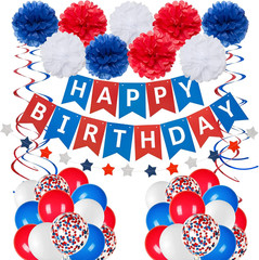 Blue White and Red Birthday Decorations, Patriotic Party Supplies Kit for Men Wo