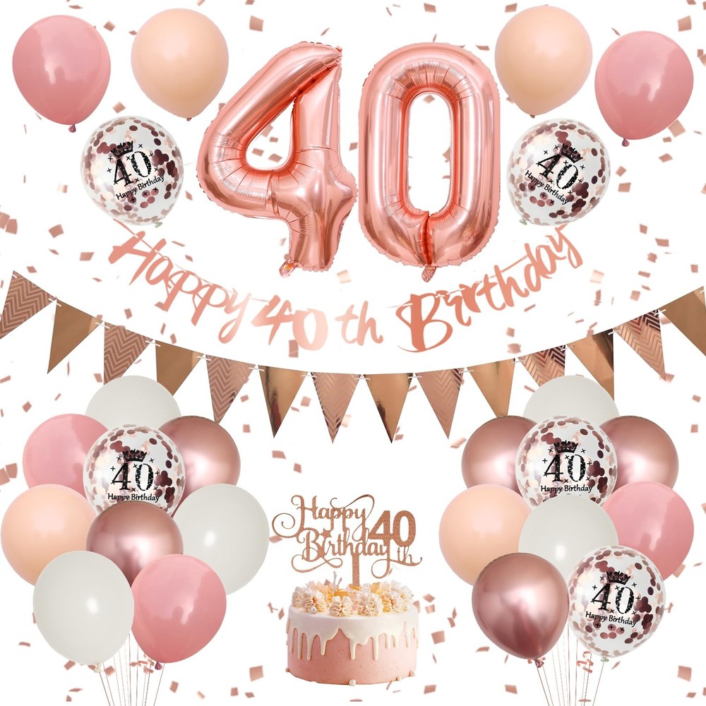 40Th Birthday Decorations Retro Pink Rose Gold,40Th Birthday Balloons,Happy 4…