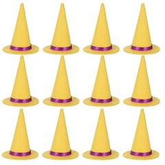 12Pcs Mini Felt Witch Hats Yellow Reusable Halloween Bottle Toppers Party Decor