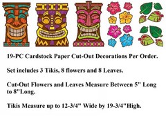 19-PC Large 20″H Tropical Tikis, Flowers & Leaves Cardstock Cut-Outs Decor #122