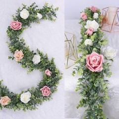DearHouse Faux Eucalyptus Garland Plant, 2 Pack 6Ft, Dark Green, Gray Green