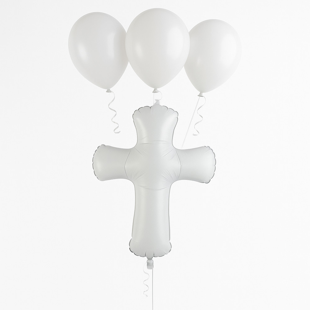 White Cross Foil Balloon Bouquet Baptism Christening Party Decor balloons